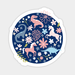 Dinosaur + Unicorn on Royal Blue Sticker